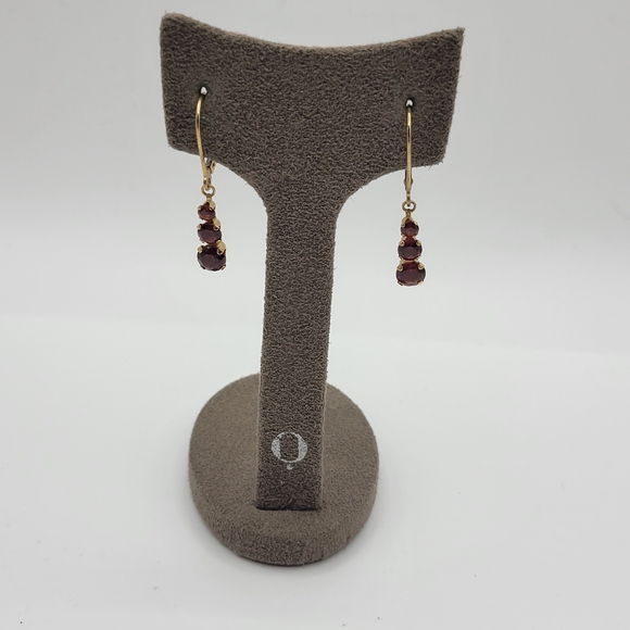 Vintage JCM 14K Yellow Gold Garnet 3 Tier Granulated Drop Hook and Loop Earrings